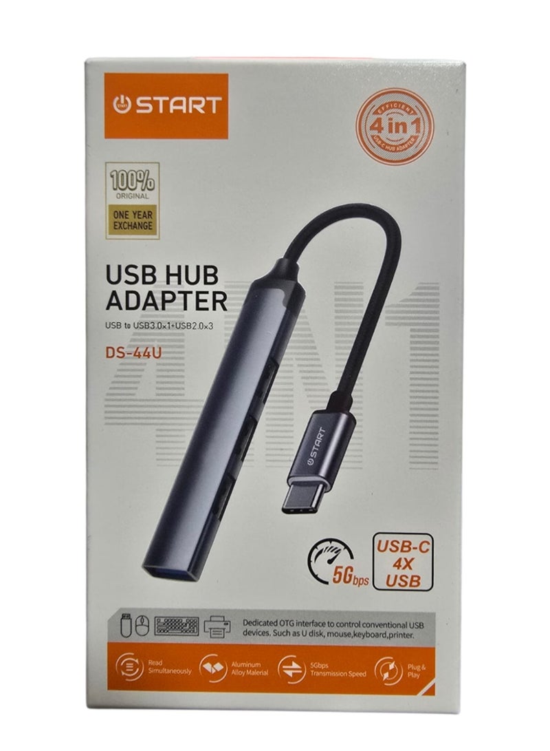 ستارت موزع USB Type C ‏4 في 1 من START DS-44U , محول USB C , كابل محول وموزع محمول مزود بعدد 4 منافذ USB 3.0 - Image 1