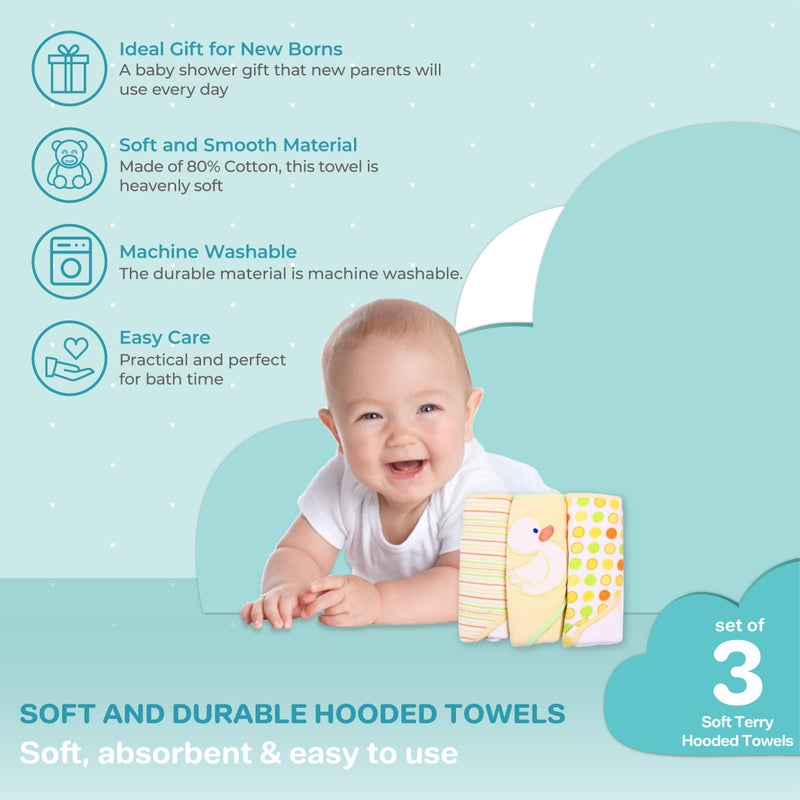 Spasilk Hooded Towel Set for Newborn Boys and Girls, Soft Terry Towel Set, Pack of 3, Yellow Duck - Image 4