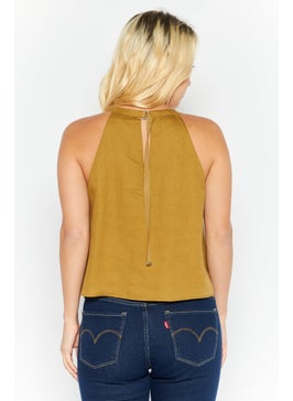 ESPRIT Women Crew Neck Sleeveless Solid Top, Olive  - Image 4
