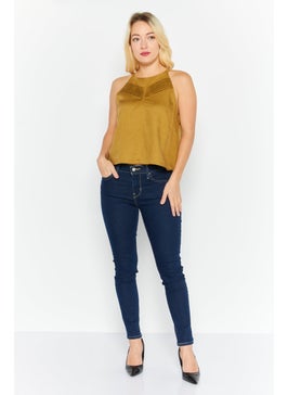 ESPRIT Women Crew Neck Sleeveless Solid Top, Olive  - Image 2
