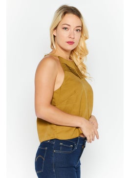 ESPRIT Women Crew Neck Sleeveless Solid Top, Olive  - Image 3