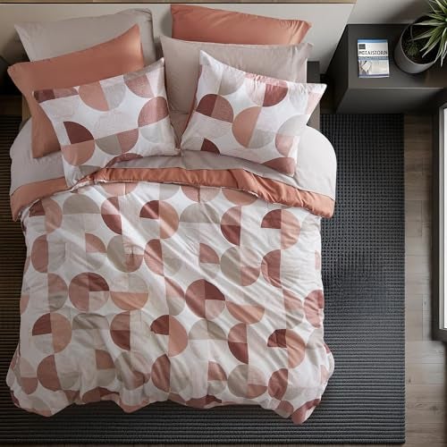 Regency Heights Stylish Three-Tone Printed King Size Comforter Set, Bed in a Bag 9-piece Bedding Set, Ultra-Soft Microfiber Comforter and Sheets Set, Warm and Cozy for All Seasons, Terracotta Blush - Image 4