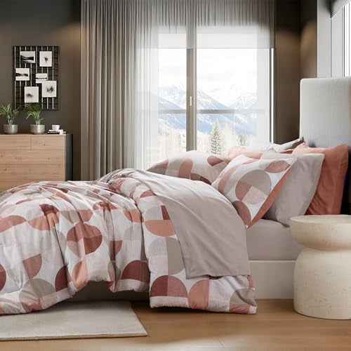 Regency Heights Stylish Three-Tone Printed King Size Comforter Set, Bed in a Bag 9-piece Bedding Set, Ultra-Soft Microfiber Comforter and Sheets Set, Warm and Cozy for All Seasons, Terracotta Blush - Image 3