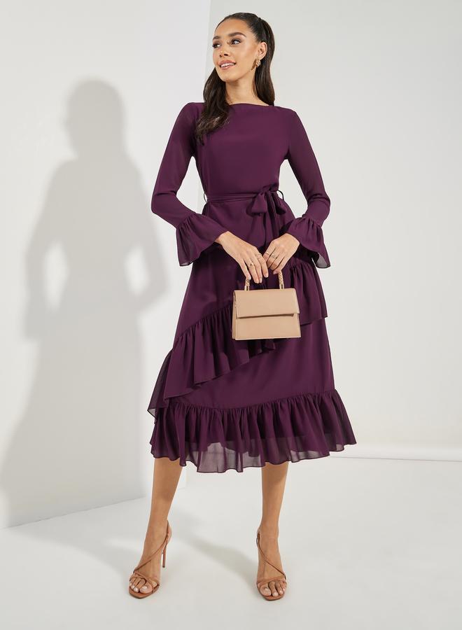 Styli Styli Asymmetric Overlay Ruffled Midi Dress - Image 1