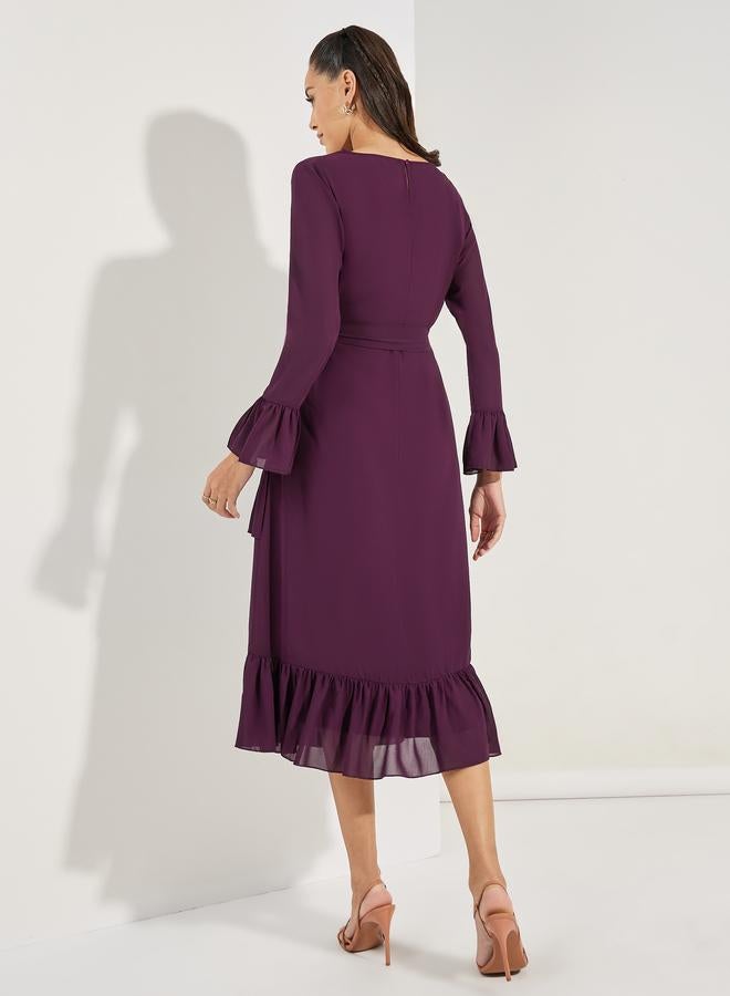 Styli Styli Asymmetric Overlay Ruffled Midi Dress - Image 4