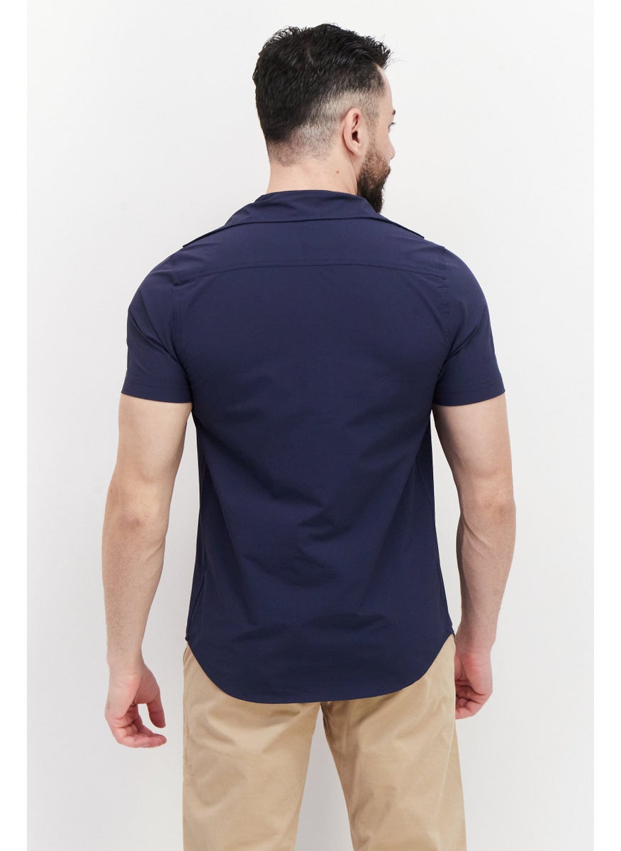 Cultura New York Men Regular Fit Solid Short Sleeves Casual Shirt, Navy  - Image 3