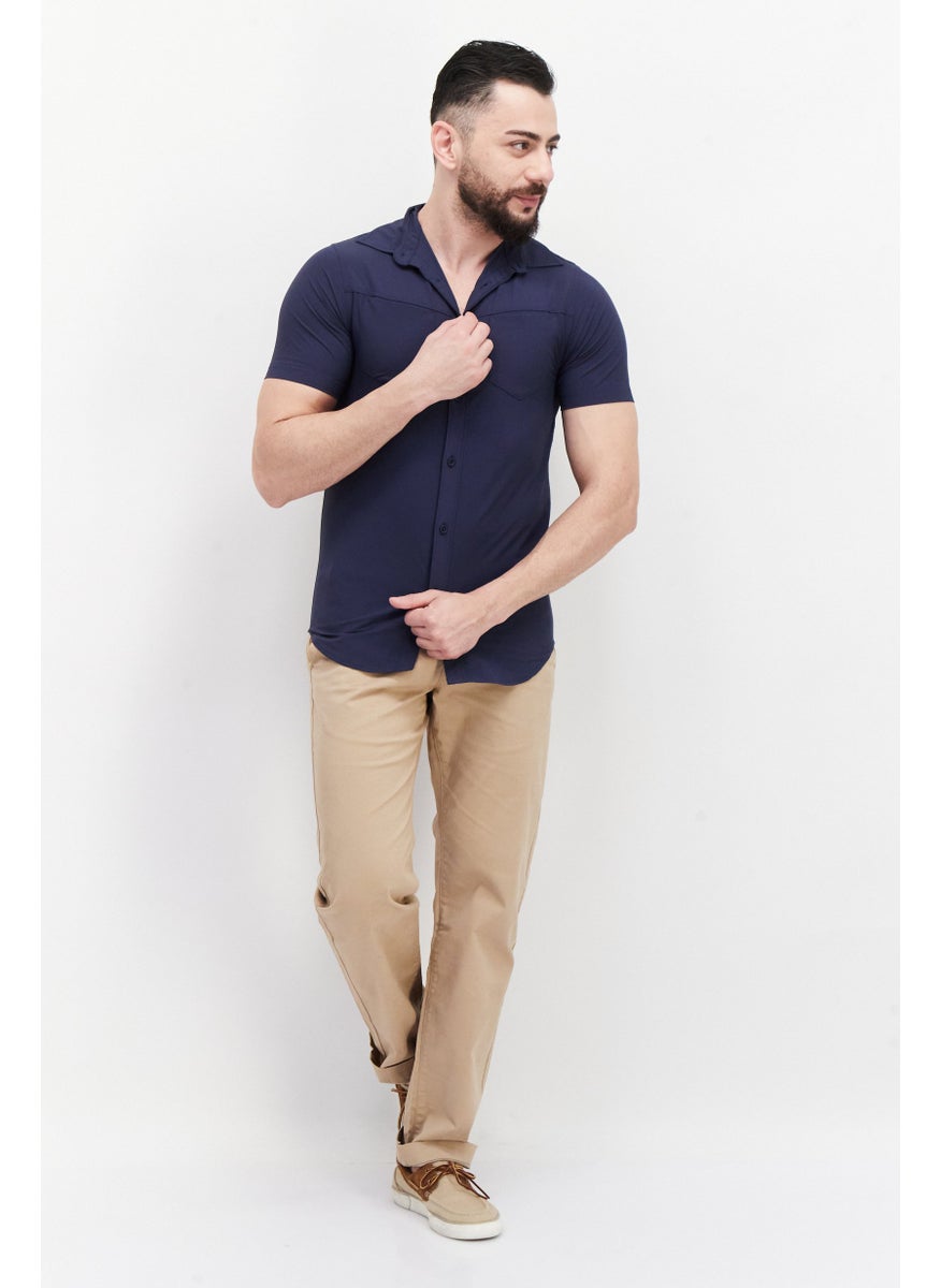 Cultura New York Men Regular Fit Solid Short Sleeves Casual Shirt, Navy  - Image 2
