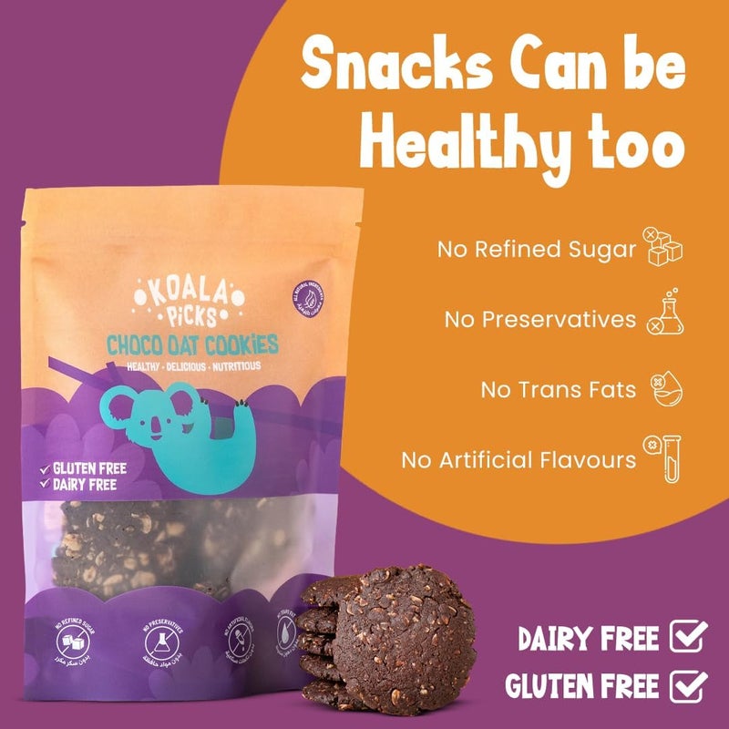 Koala Picks Choco Oat Cookies, 8pcs, 160g – Gluten Free, Nut Free, Dairy Free, No Refined Sugar, No Preservatives, Organic Oats, Healthy Snack, Tasty Treat, Guilt-Free Biscuits, Chocolate Flavored - Image 2