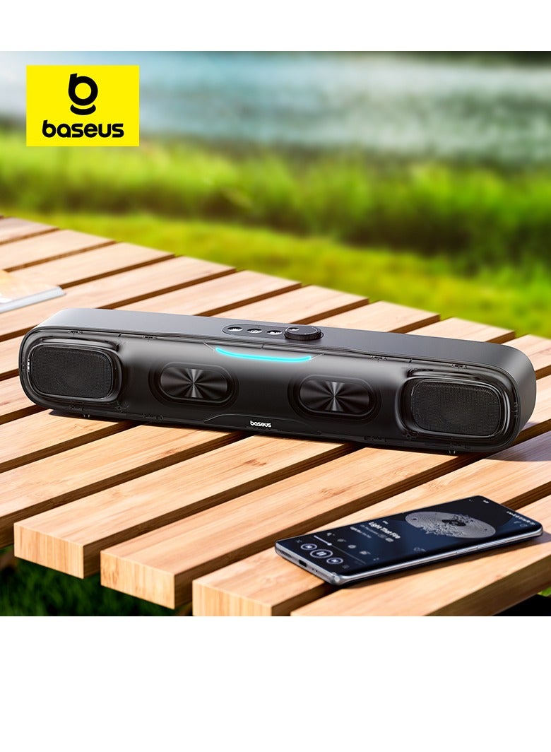 Wireless Single Soundbar Speaker With Bluetooth 5.3, App Controlled Mini Soundbar, Triple Audio Modes, 7-Colors RGB, Cable Audio with Microphone for TV, PC, Projectors (Without Battery)