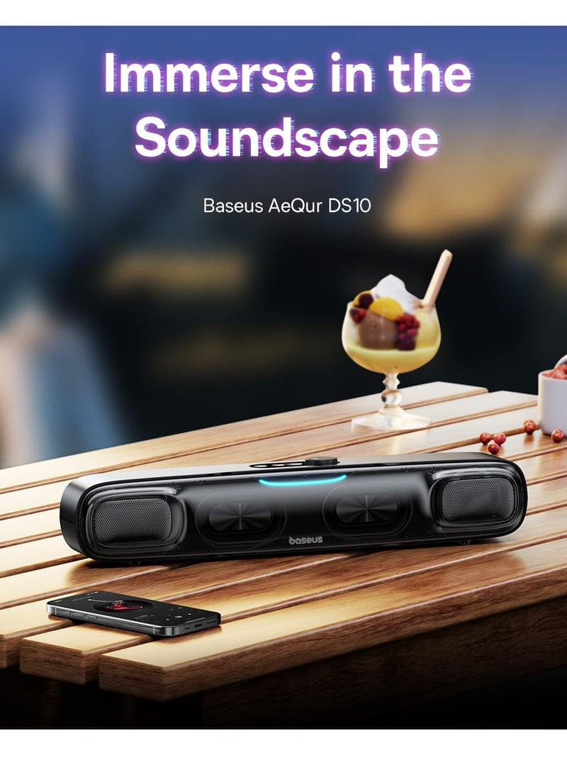 Baseus - Wireless Single Soundbar Speaker With Bluetooth 5.3, App Controlled Mini Soundbar, Triple Audio Modes, 7-Colors RGB, Cable Audio with Microphone for TV, PC, Projectors (Without Battery) - Image 1