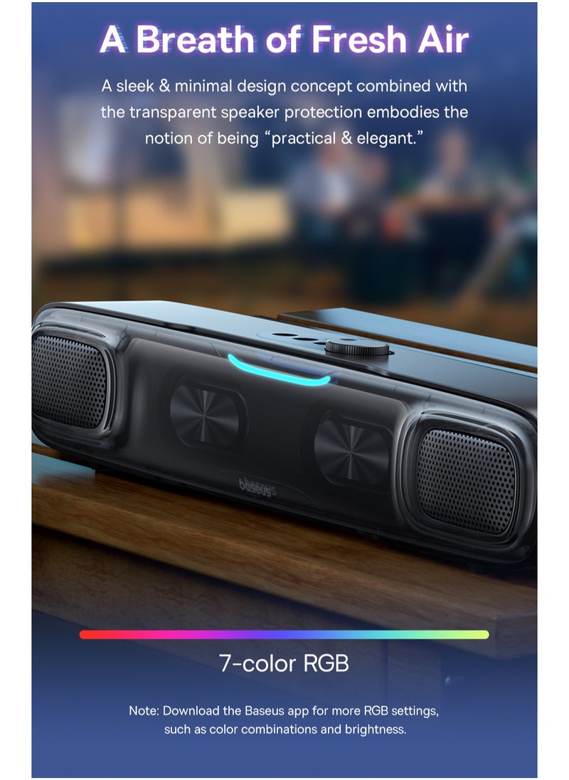 Baseus - Wireless Single Soundbar Speaker With Bluetooth 5.3, App Controlled Mini Soundbar, Triple Audio Modes, 7-Colors RGB, Cable Audio with Microphone for TV, PC, Projectors (Without Battery) - Image 1