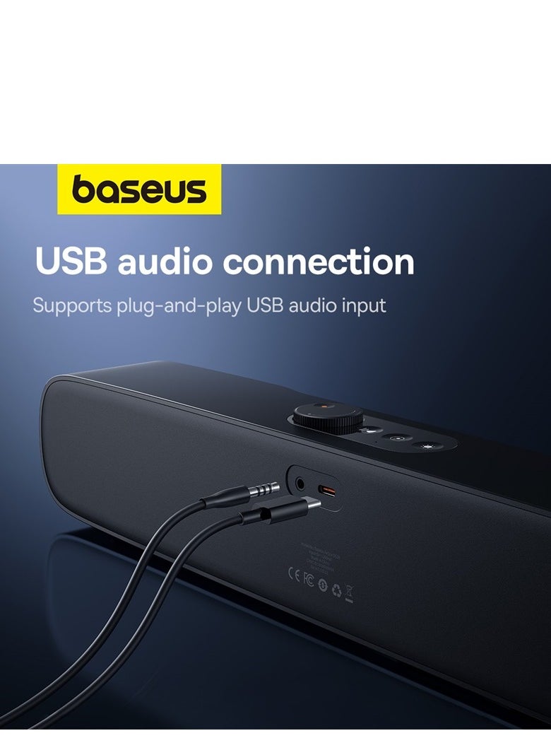 Baseus - Wireless Single Soundbar Speaker With Bluetooth 5.3, App Controlled Mini Soundbar, Triple Audio Modes, 7-Colors RGB, Cable Audio with Microphone for TV, PC, Projectors (Without Battery) - Image 1