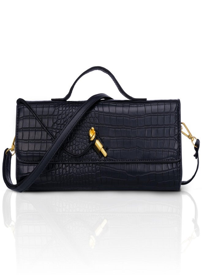 Larcenciel Crocodile Purses for Women, Trendy Black Leather Evening Clutch Handbags with Adjustable Strap, Luxury Ladies Party Bags Shoulder Crossbody Purse for Bride Wedding Cocktail Prom Daily Use - Image 1