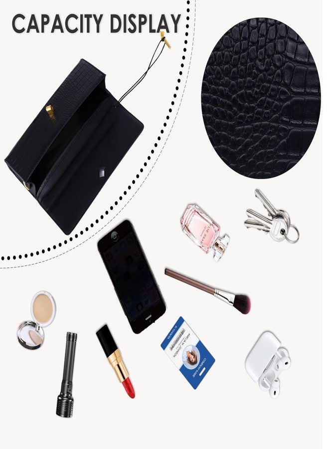 Larcenciel Crocodile Purses for Women, Trendy Black Leather Evening Clutch Handbags with Adjustable Strap, Luxury Ladies Party Bags Shoulder Crossbody Purse for Bride Wedding Cocktail Prom Daily Use - Image 4