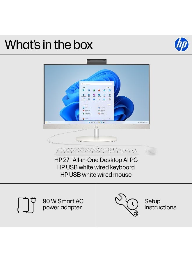 HP 27" All-in-One Touchscreen Desktop PC, Intel Core Ultra 7 255U Processor NPU: Intel® AI Boost (12 NPU TOPS, 32GB DDR5 RAM , 1TB SSD Storage, Full HD (1920x1080) Display, Windows 11 Home, White English WHITE - Image 2