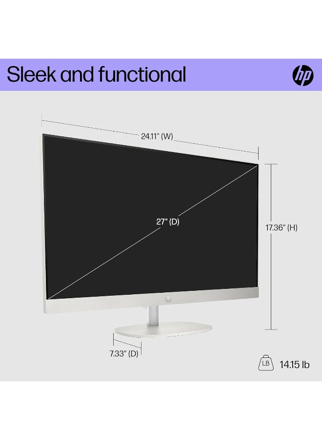 HP 27" All-in-One Touchscreen Desktop PC, Intel Core Ultra 7 255U Processor NPU: Intel® AI Boost (12 NPU TOPS, 32GB DDR5 RAM , 1TB SSD Storage, Full HD (1920x1080) Display, Windows 11 Home, White English WHITE - Image 3