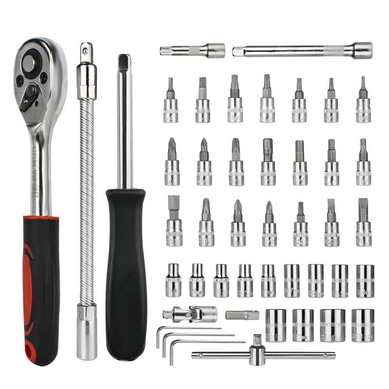 XTOOLS Premium 46 in 1 Pcs Combination Wrench SetSocket for CarBike Repairing Hand Tool Long Handle Kit 46pcs Combo Tools Repair 14 Ratchet Torque Box for Spanner Force Kit Tools Set  - Image 2