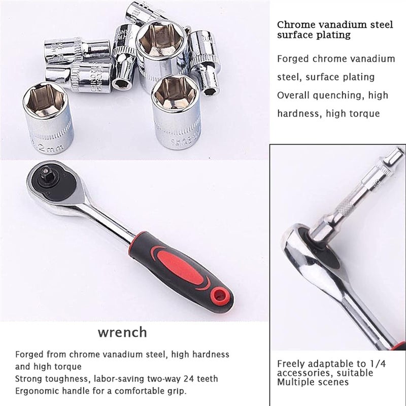 XTOOLS Premium 46 in 1 Pcs Combination Wrench SetSocket for CarBike Repairing Hand Tool Long Handle Kit 46pcs Combo Tools Repair 14 Ratchet Torque Box for Spanner Force Kit Tools Set  - Image 5