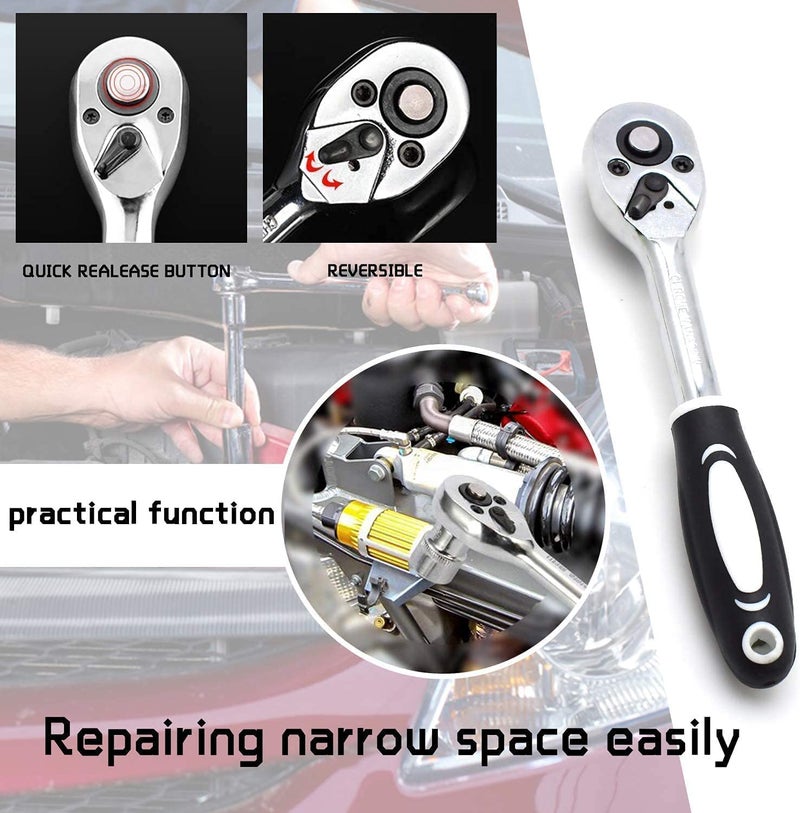 XTOOLS Premium 46 in 1 Pcs Combination Wrench SetSocket for CarBike Repairing Hand Tool Long Handle Kit 46pcs Combo Tools Repair 14 Ratchet Torque Box for Spanner Force Kit Tools Set  - Image 3