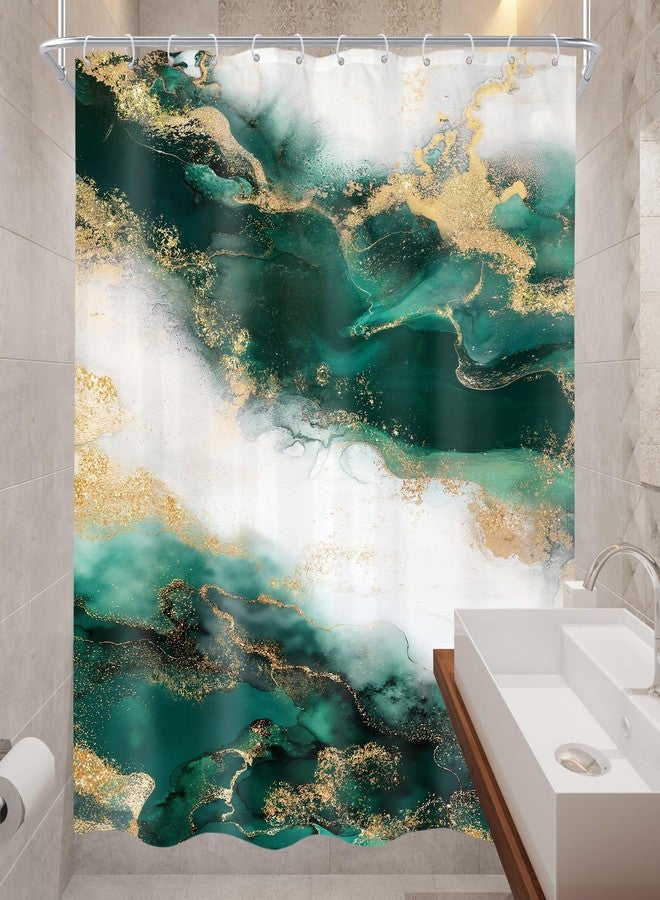 Cinbloo Emerald Green Shower Curtain 60Wx72H Abstract Marble Ombre Gold Modern Teal Turquoise Aesthetic Luxury Texture Golden Crack Neutral Bathroom Decor with 12 Hooks - Image 4
