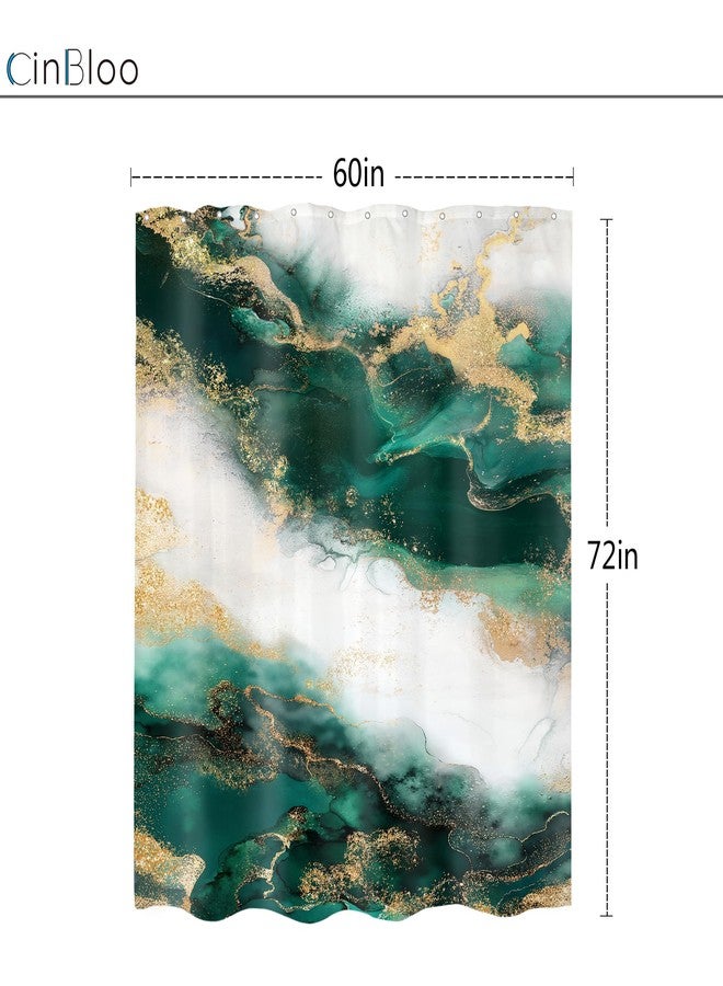 Cinbloo Emerald Green Shower Curtain 60Wx72H Abstract Marble Ombre Gold Modern Teal Turquoise Aesthetic Luxury Texture Golden Crack Neutral Bathroom Decor with 12 Hooks - Image 5
