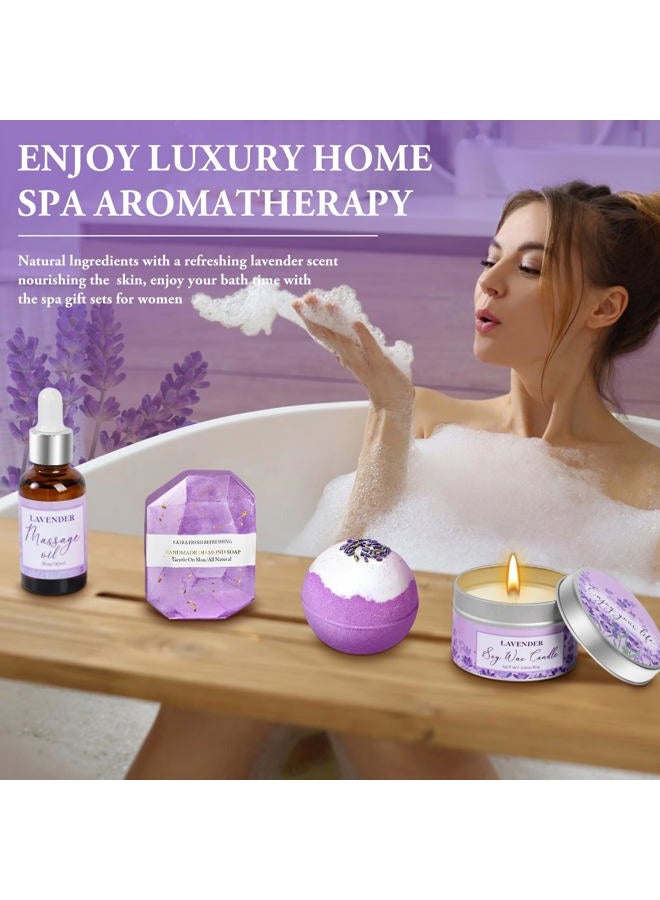 Frerdui Gifts for Women, Lavender Gift Baskets, Birthday Gifts for Women, Bath and Body Relaxing Spa Gifts Self Care Gifts Care Package Home Spa Bath Gifts for Mom Sister Wife Female Friends Coworker Employee - Image 4