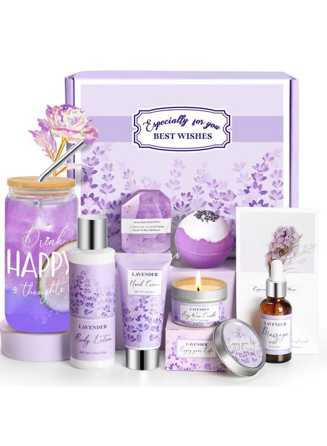 Frerdui Gifts for Women, Lavender Gift Baskets, Birthday Gifts for Women, Bath and Body Relaxing Spa Gifts Self Care Gifts Care Package Home Spa Bath Gifts for Mom Sister Wife Female Friends Coworker Employee - Image 1