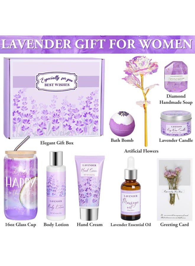 Frerdui Gifts for Women, Lavender Gift Baskets, Birthday Gifts for Women, Bath and Body Relaxing Spa Gifts Self Care Gifts Care Package Home Spa Bath Gifts for Mom Sister Wife Female Friends Coworker Employee - Image 2