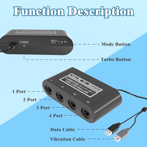 pdobq Gamecube Controller Adapter for Nintendo Switch2 Gamecube Adapter, Super Smash Bros Gamecube Adapter for Wii u/Switch/Switch OLED, Controller Adapter for Gamecube with 4 Ports and 1.8M USB Long Cable - Image 5