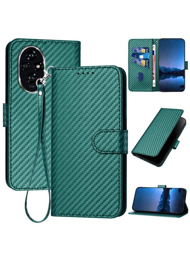 اس-توب جراب هاتف Honor 200 YX0070 مصنوع من ألياف الكربون ومشبك من الجلد مع حبل - Image 1