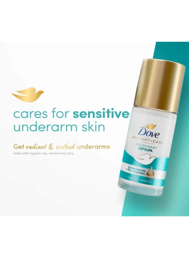 Dove Radiant+Care Deodorant Serum Roll On Sensitive 45ml | 3% Niacinamide + Pro-Ceramides | Even Tone Care | Gentle Underarm Protection - Image 2