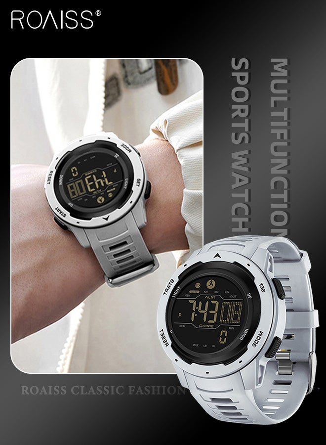 roaiss Men's Round Digital Sports Electronic Watch, TPU Strap Multifunctional Exercise Timer and Calorie Recording Waterproof Luminous Electronic Quartz Wristwatch as Gift for Men - Image 1