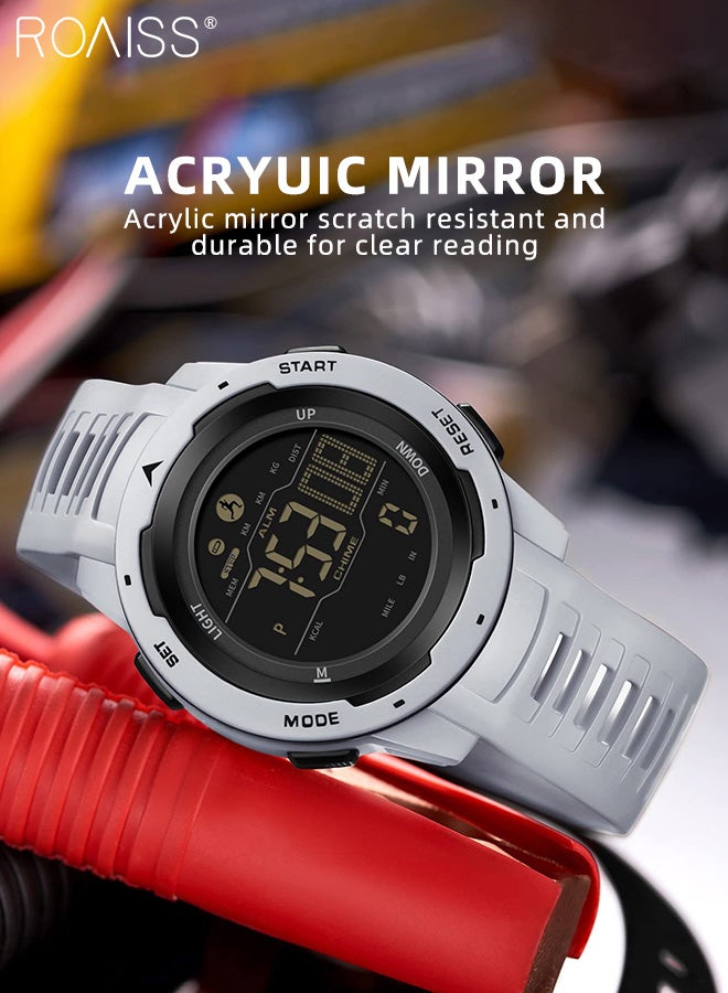 roaiss Men's Round Digital Sports Electronic Watch, TPU Strap Multifunctional Exercise Timer and Calorie Recording Waterproof Luminous Electronic Quartz Wristwatch as Gift for Men - Image 3