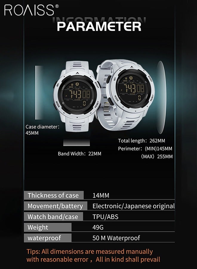 roaiss Men's Round Digital Sports Electronic Watch, TPU Strap Multifunctional Exercise Timer and Calorie Recording Waterproof Luminous Electronic Quartz Wristwatch as Gift for Men - Image 4