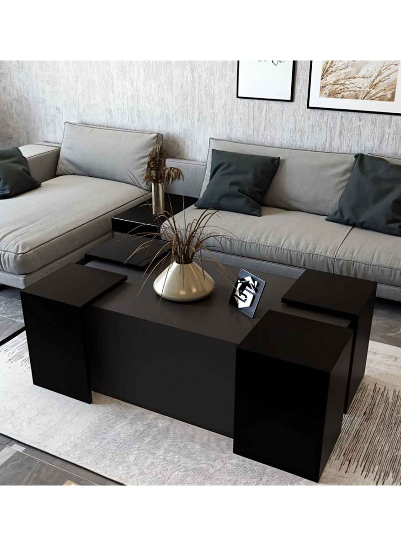Stylish Home Wooden Coffee Table with Side Tables - Grey and Black - CT61 - Image 4