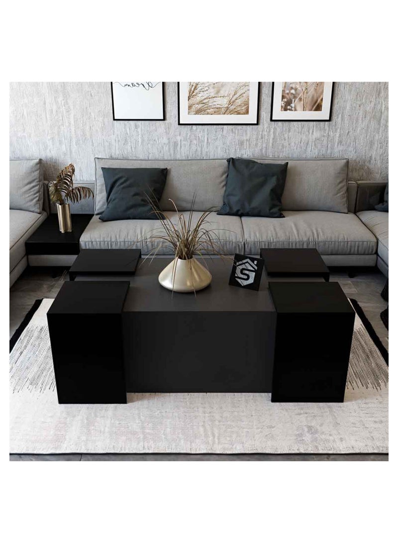 Stylish Home Wooden Coffee Table with Side Tables - Grey and Black - CT61 - Image 3