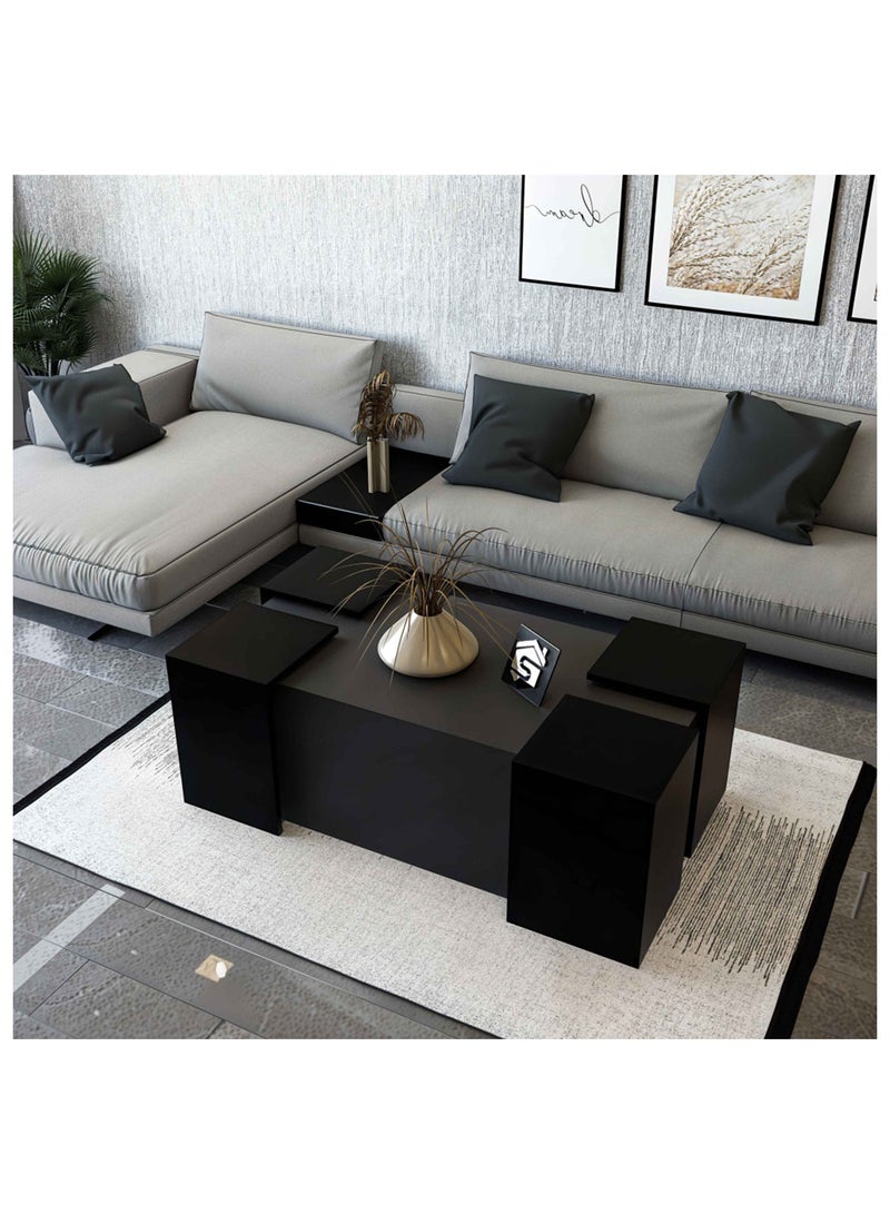 Stylish Home Wooden Coffee Table with Side Tables - Grey and Black - CT61 - Image 1