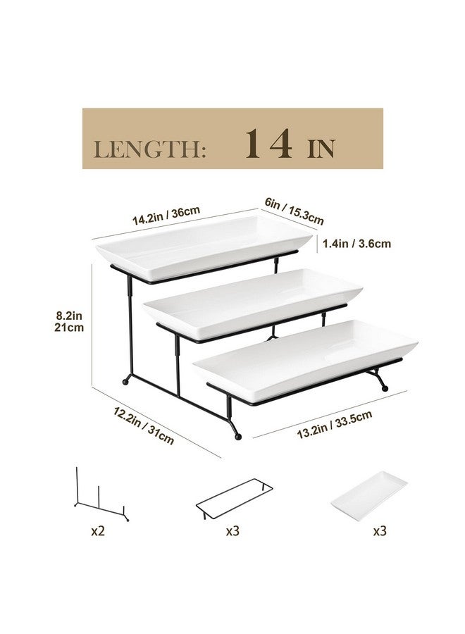 MALACASA 3 Tier Serving Tray, Porcelain Tiered Tray Stand, 14 Inch Ceramic Serving Platter with Collapsible Sturdier Rack, Dessert Wihte, Series PLAT - Image 2