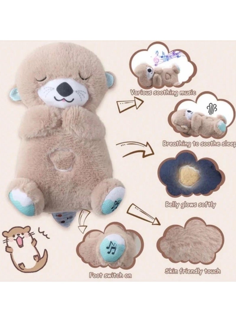 جهاز صوت Soothe 'N Snuggle Breathing Belly من القطيفة على شكل حيوان محشو مهدئ للقلق والتوتر، قضاعة موسيقية مهدئة للنوم مع أضواء موسيقية، حركة تنفس إيقاعية - Image 2