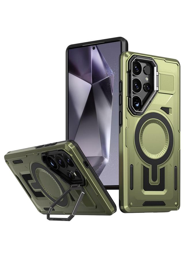 حافظة هاتف MagSafe ذات الإطار المجوف لهاتف Samsung Galaxy S24 Ultra 5G Shield (أخضر زيتوني)
