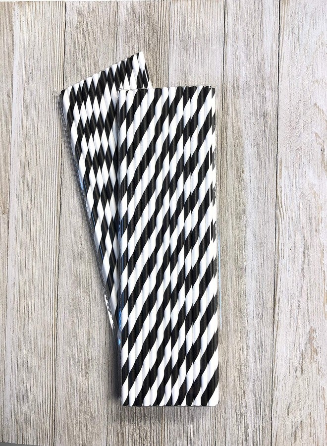Outside the Box Papers Stripe Paper Straws - Black White - 7.75 Inches - Pack of 50 - Outside the Box Papers Brand - Image 3