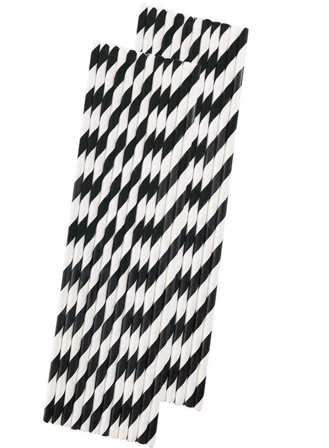 Outside the Box Papers Stripe Paper Straws - Black White - 7.75 Inches - Pack of 50 - Outside the Box Papers Brand - Image 1