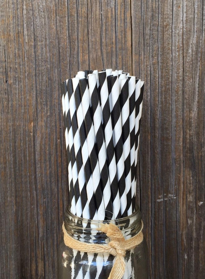 Outside the Box Papers Stripe Paper Straws - Black White - 7.75 Inches - Pack of 50 - Outside the Box Papers Brand - Image 5