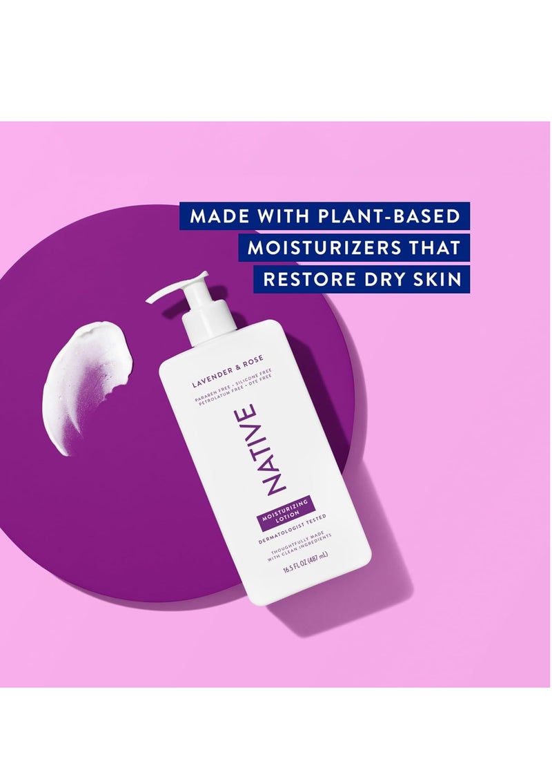native Native Body Lotion Contains Naturally Derived Plant-Based Moisturizers for Women and Men | Restores Dry Skin, Lavender & Rose, 16.5 fl oz  - Image 3