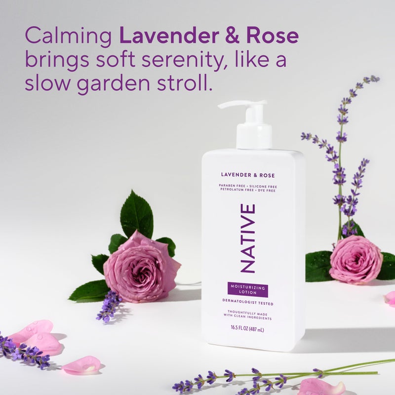 Native Body Lotion Contains Naturally Derived Plant-Based Moisturizers for Women and Men | Restores Dry Skin, Lavender & Rose, 16.5 fl oz - Image 4
