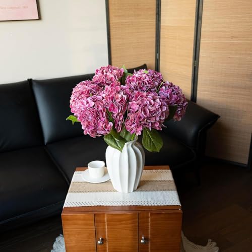 CURATED CART 1PCS Realistic Artificial Hydrangea Flower with Stems - Faux Fuchsia Hydrangea for Home, Wedding, Party, Outdoor, and Table Decor – Durable Latex & Embroidered Heads -Fuchsia - Image 3