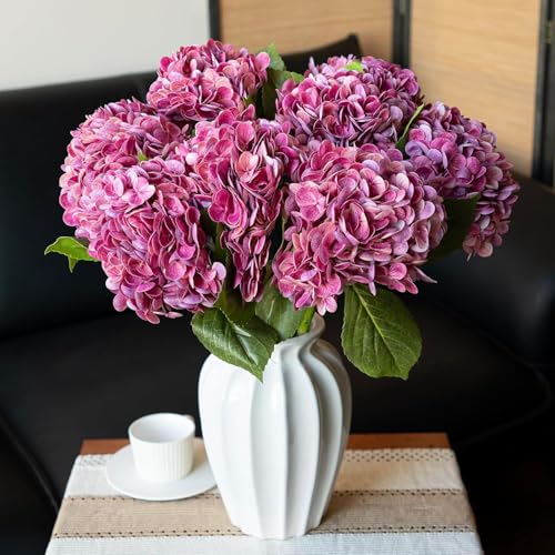 CURATED CART 1PCS Realistic Artificial Hydrangea Flower with Stems - Faux Fuchsia Hydrangea for Home, Wedding, Party, Outdoor, and Table Decor – Durable Latex & Embroidered Heads -Fuchsia - Image 2