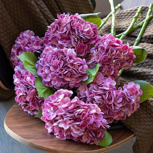 CURATED CART 1PCS Realistic Artificial Hydrangea Flower with Stems - Faux Fuchsia Hydrangea for Home, Wedding, Party, Outdoor, and Table Decor – Durable Latex & Embroidered Heads -Fuchsia - Image 4