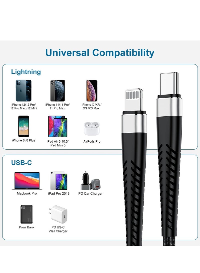 كيبل شحن سريع مضفر بطول 2 متر معتمد من MFi, منفذ USB C الى لايتنيج متوافق مع هواتف ايفون 14 برو/ 14 برو ماكس/ 14/ 14 بلس/13/12/11/X/8/7/ ايباد 9 - Image 2