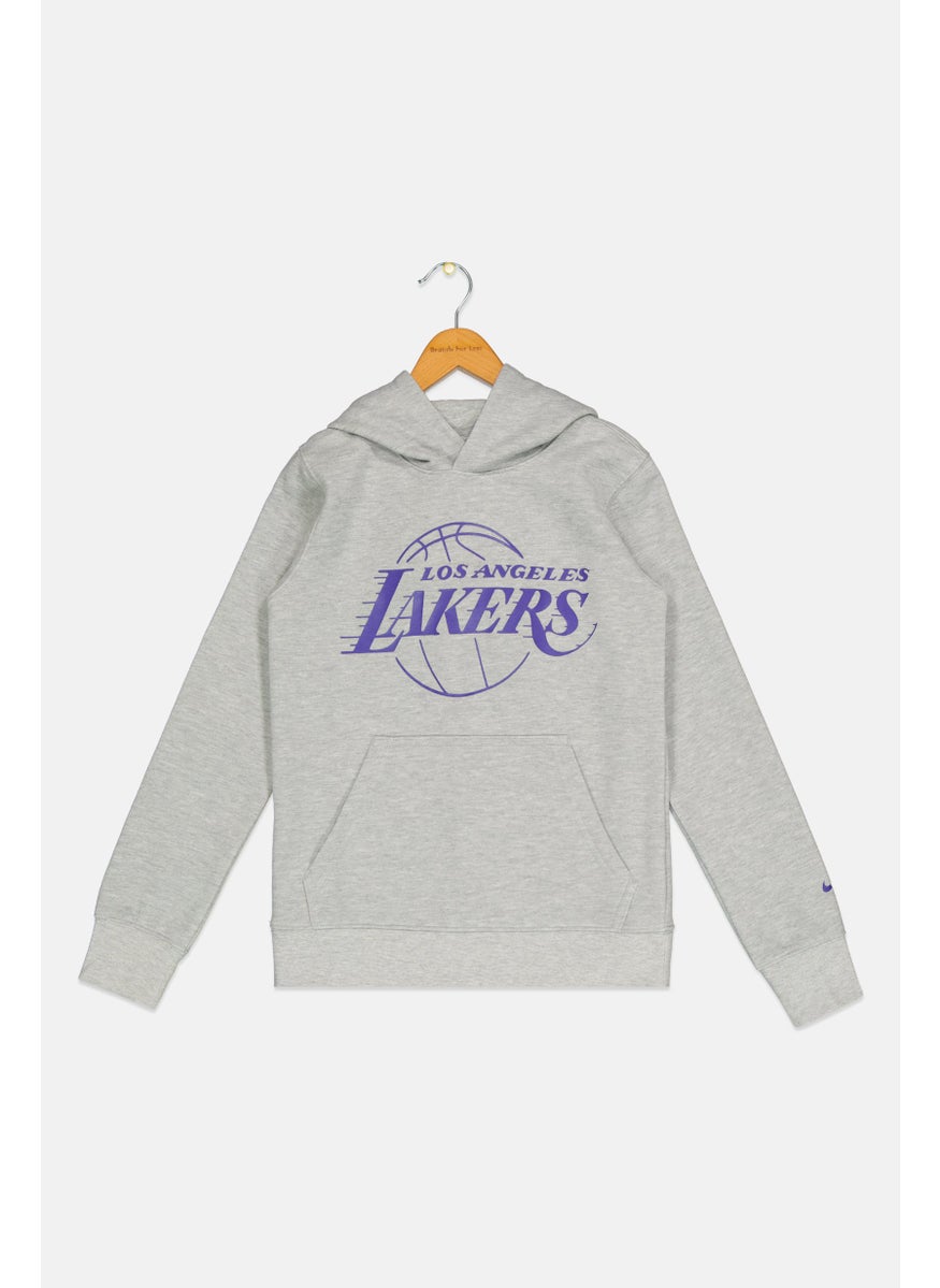 Nike NIke x NBA Kids Boy Long Sleeve Los Angeles Lakers Outdoor Hoodie, Grey  - Image 1